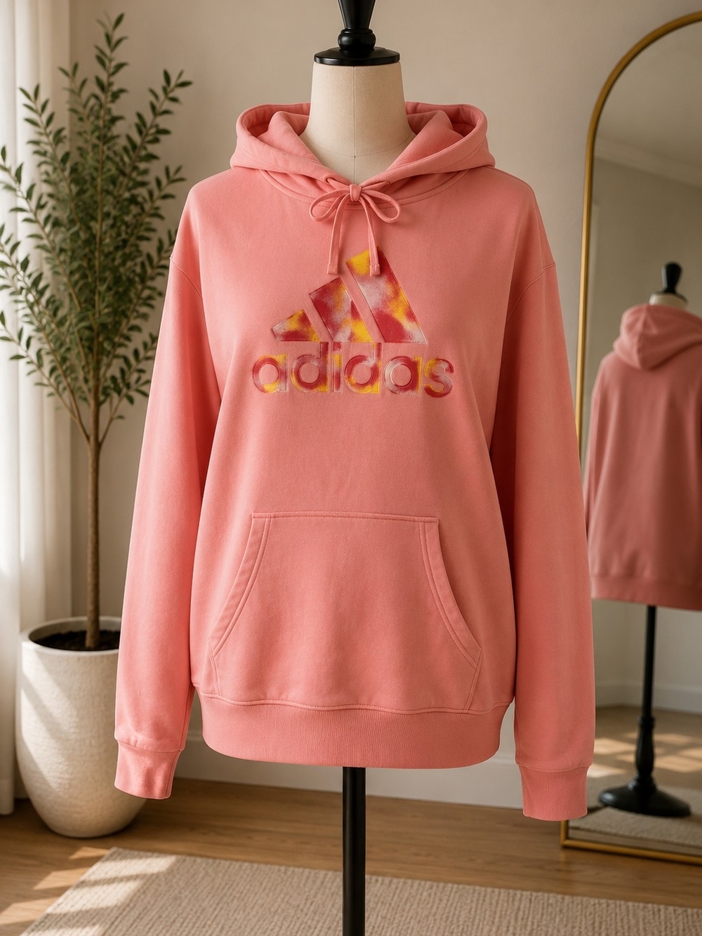 Adidas Pink Logo Pullover Hoodie Sweatshirt Women's XL